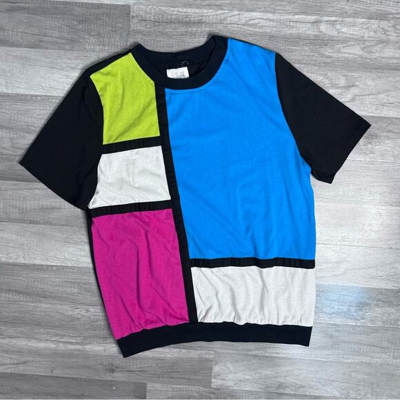 Vintage Tops - Vintage 80s Fritzi Woman Colorblock Geometric Tee Shirt 2X Plus Size Reto